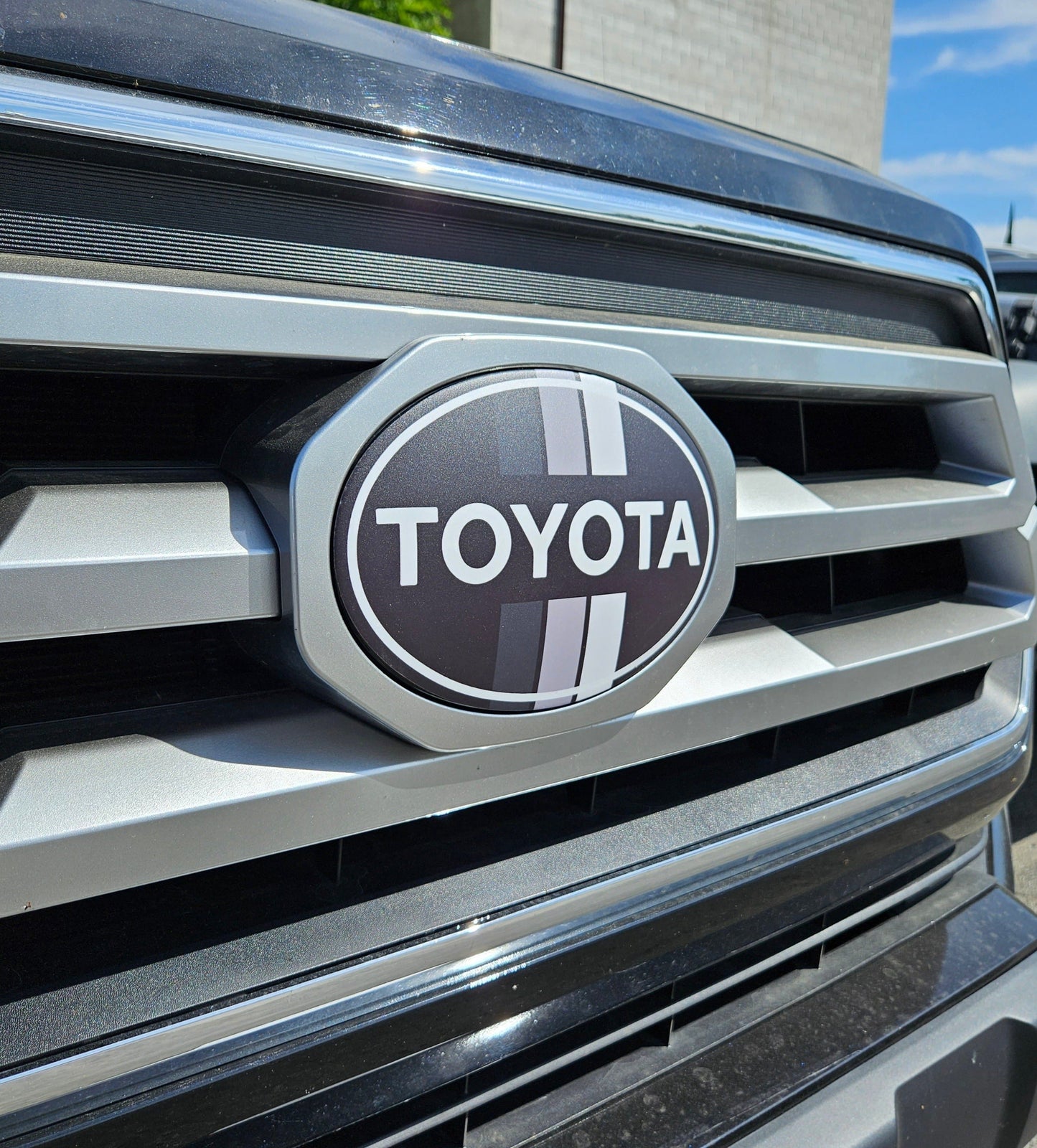 2018-2023 Vintage Toyota Tacoma Grey-Striped Front Emblem Vinyl Overlay