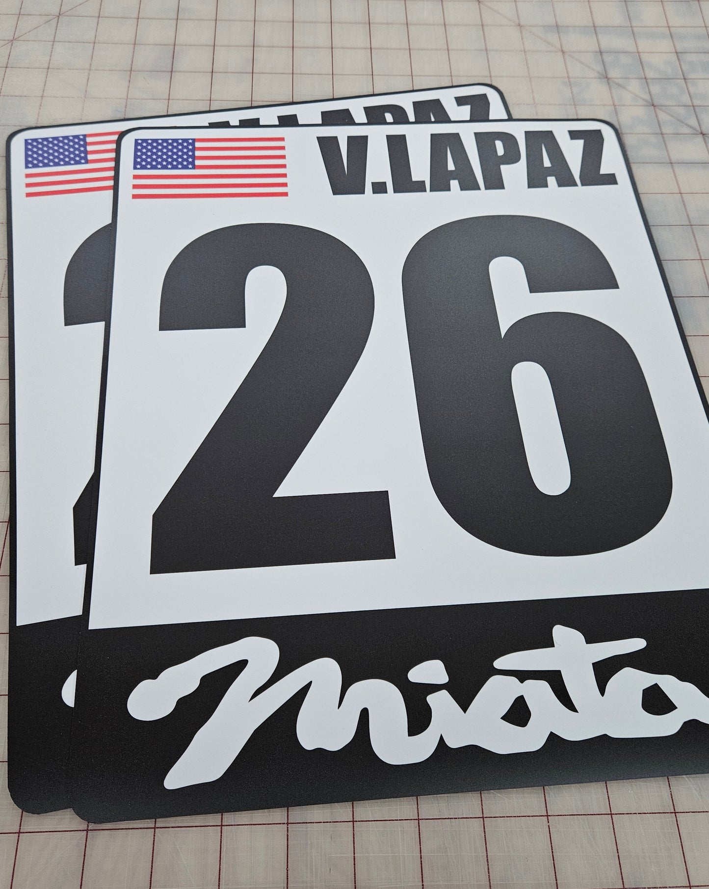 Custom Track Racing Number Set with Flag Name | Vinyl or Magnet