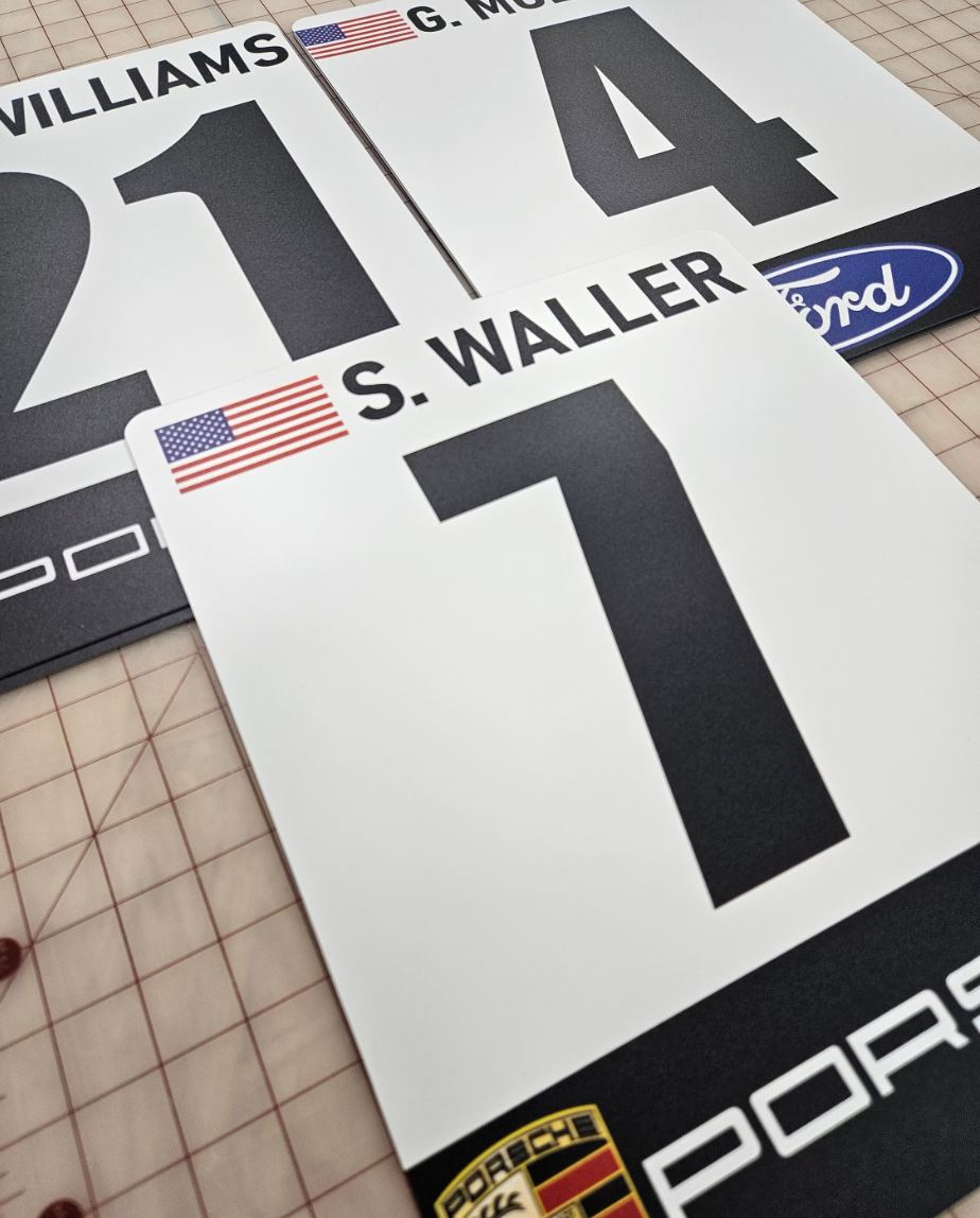 Custom Track Racing Number Set with Flag Name | Vinyl or Magnet