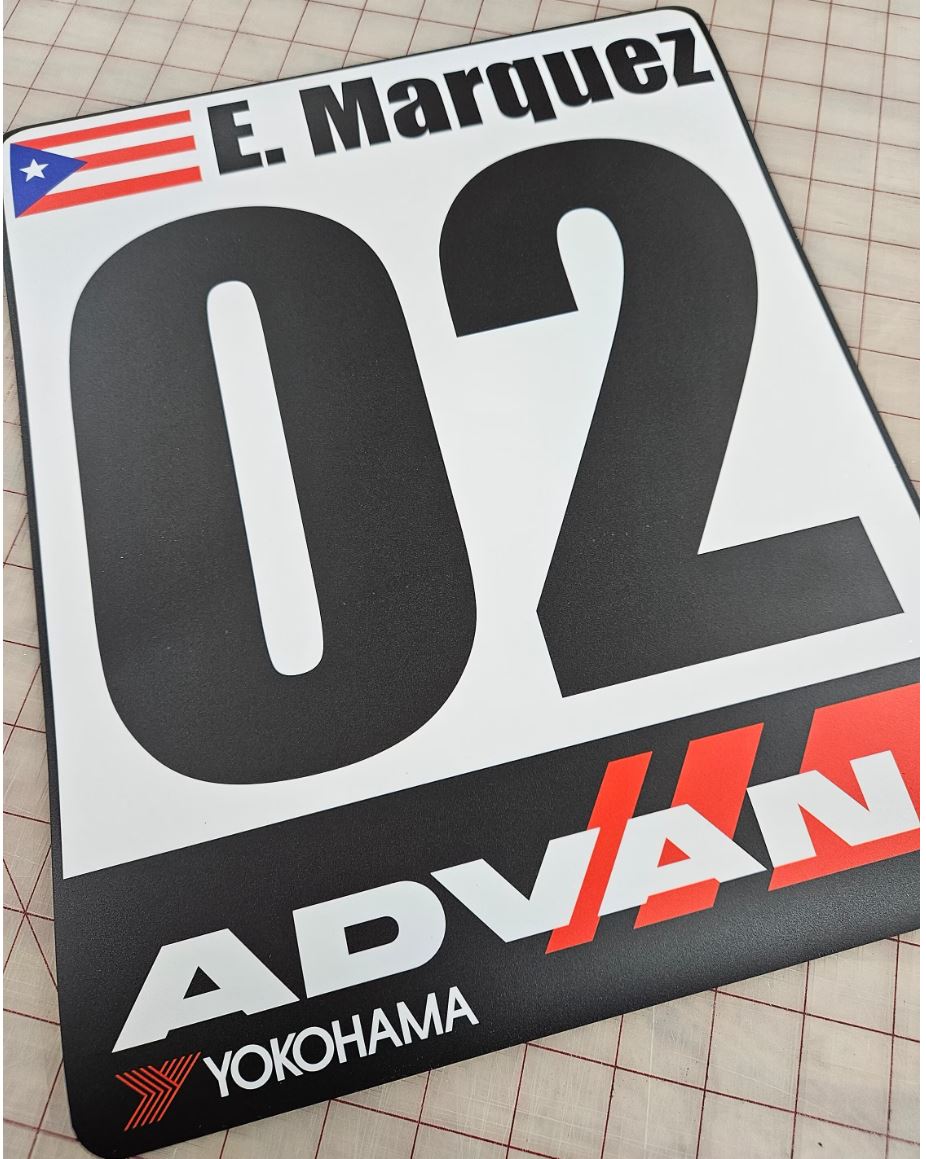 Custom Track Racing Number Set with Flag Name | Vinyl or Magnet