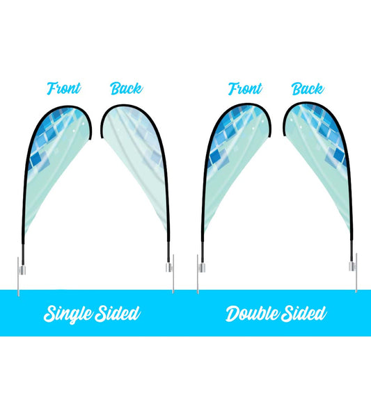 custom single or double-sided teardrop flag and banner available in multiple sizes. hardware included
