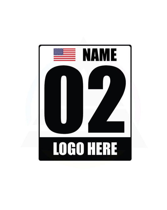 Custom Track Racing Number Set with Flag Name | Vinyl or Magnet