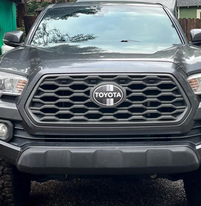 2018-2023 Vintage Toyota Tacoma Grey-Striped Front Emblem Vinyl Overlay